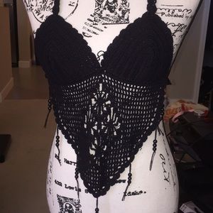 XXS Boho crochet top black